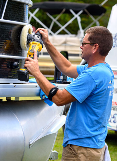 Buffing boat exterior